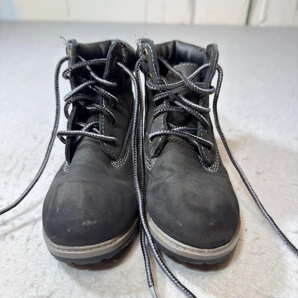 Wonder Nation Work Boots Kids‎ Size 12 Black Good Lace Up Contrast Stitching